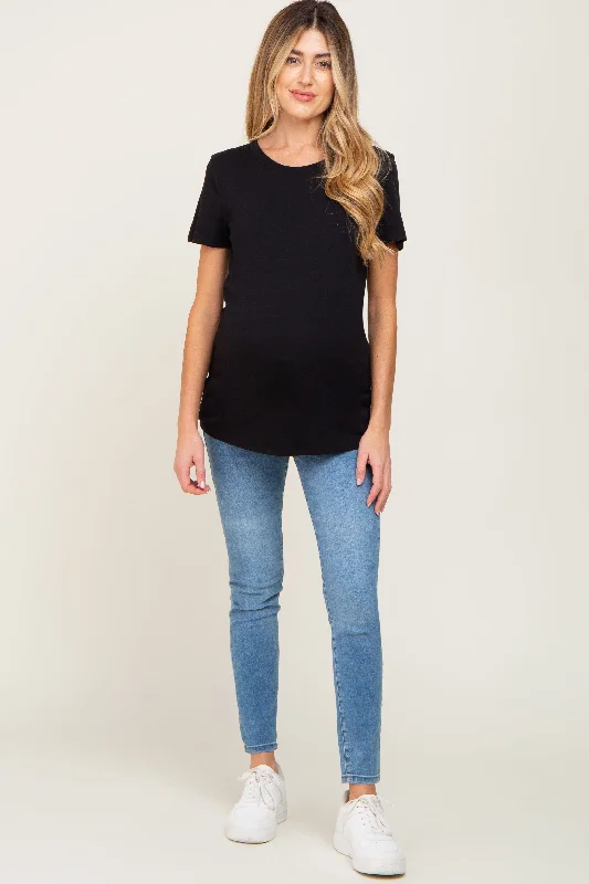 Black Basic Crew Neck Maternity Tee