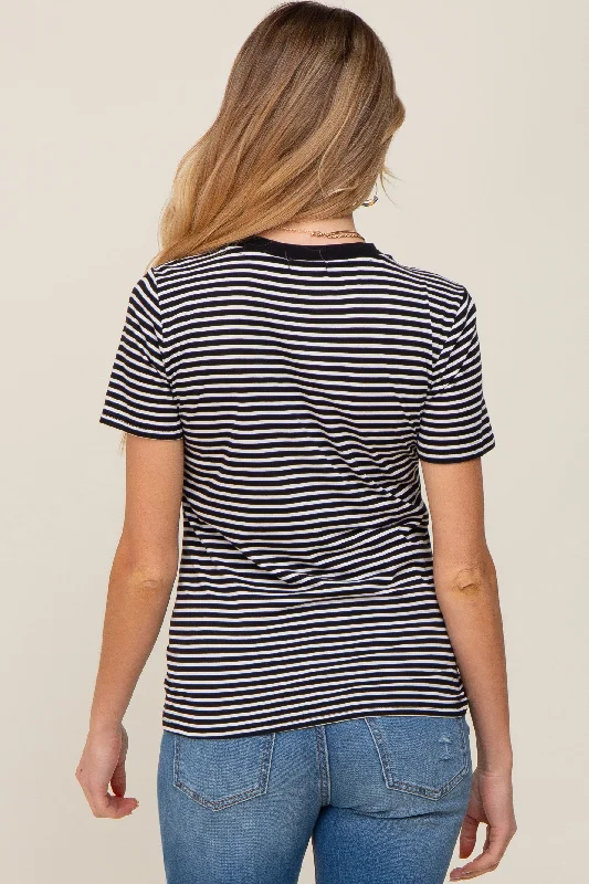 Black Striped Basic Maternity Tee