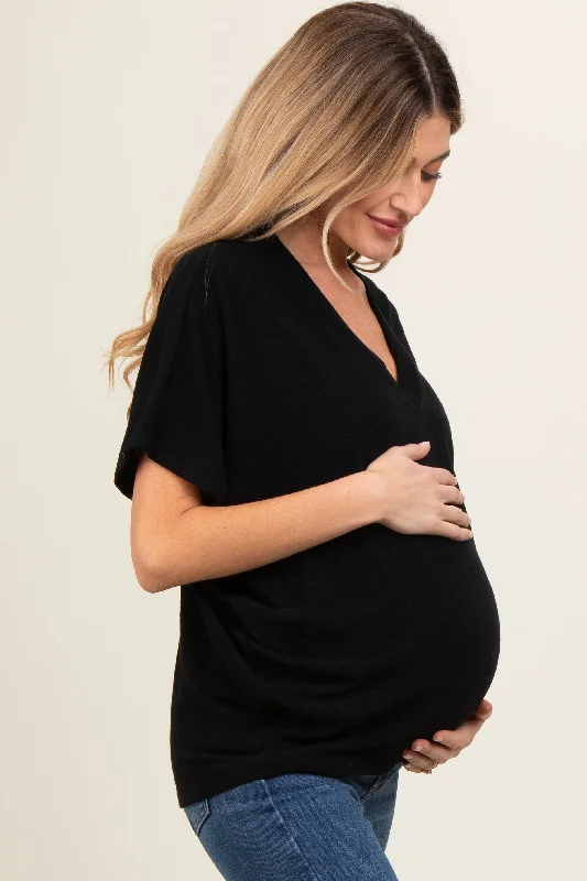 Black V-Neck Crepe Knit Maternity Top