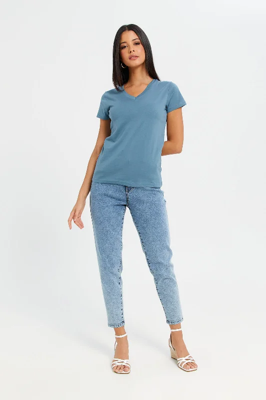 Women Blue Basic T-Shirt