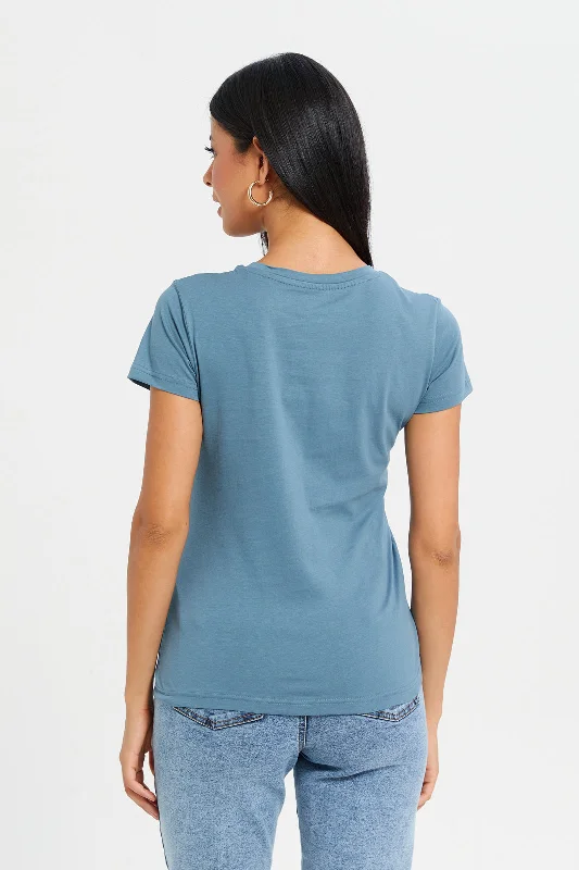 Women Blue Basic T-Shirt