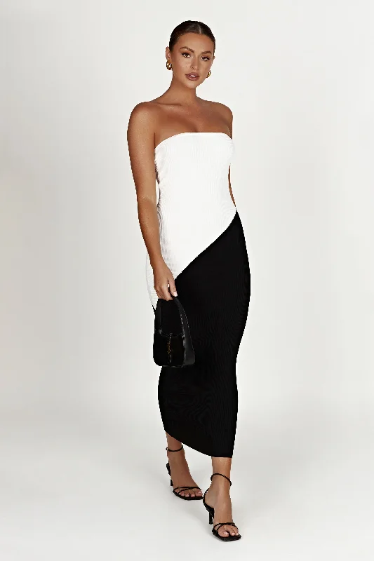 Bristol Two Tone Knit Maxi Dress - Black