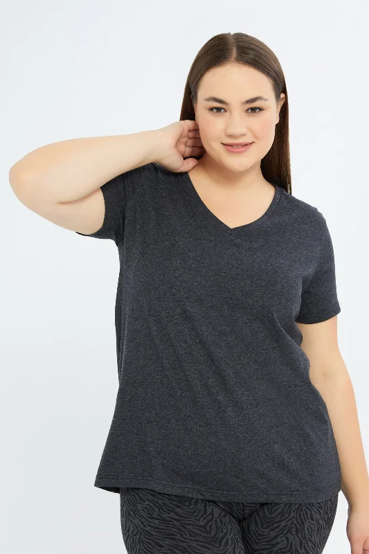 Women Charcoal V-Neck T-Shirt