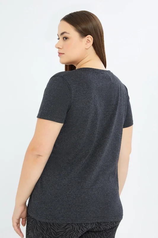 Women Charcoal V-Neck T-Shirt