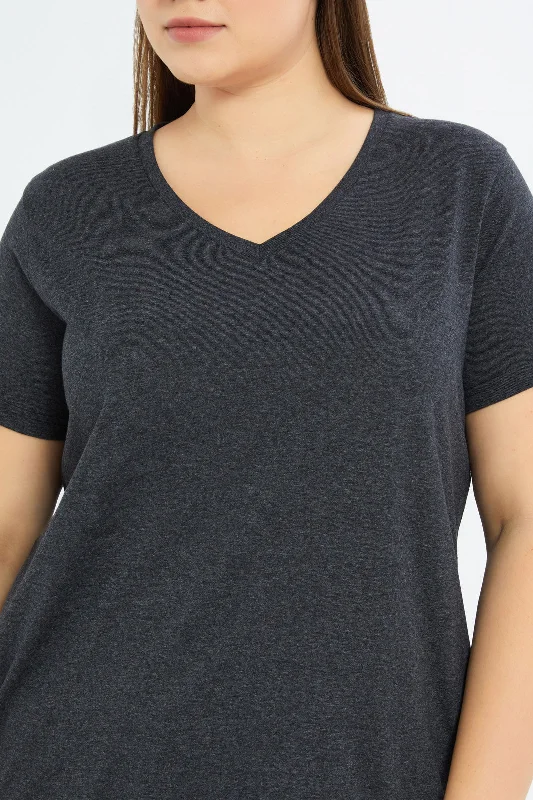 Women Charcoal V-Neck T-Shirt