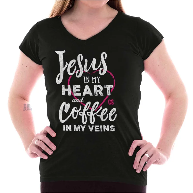 Coffee Veins Junior Fit V-Neck T Shirt