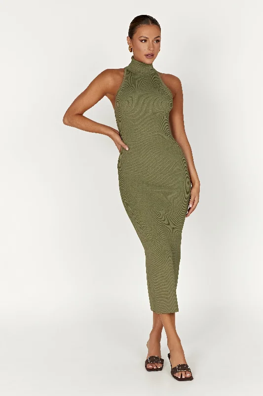 Connie Turtleneck Knit Midi Dress - Olive