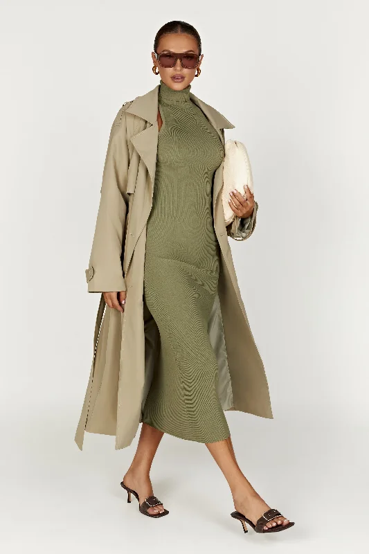 Connie Turtleneck Knit Midi Dress - Olive