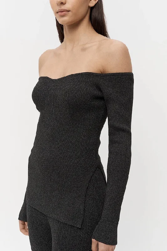 Nellie Off Shoulder Sparkle Knit Top Black