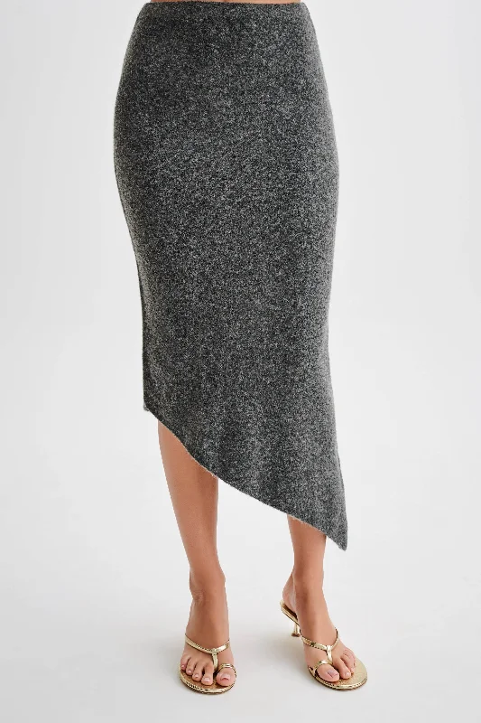 Genevieve Asymmetrical Knit Midi Skirt - Charcoal