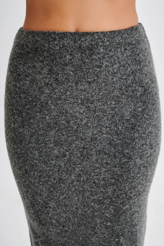 Genevieve Asymmetrical Knit Midi Skirt - Charcoal