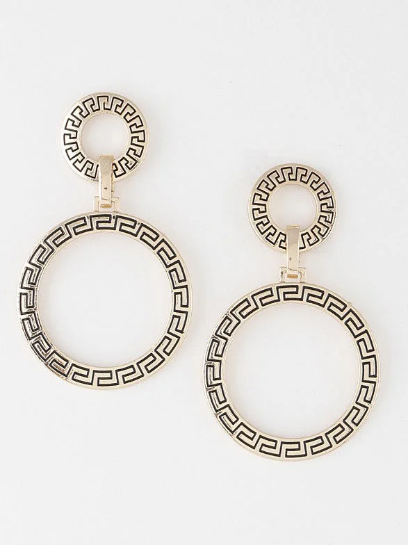 Greek Key Double Disc Earrings