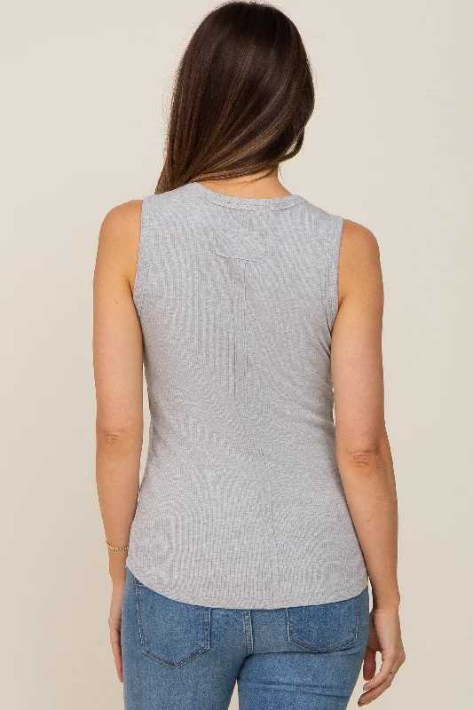 Heather Grey Ribbed Round Hem Maternity Tank Top