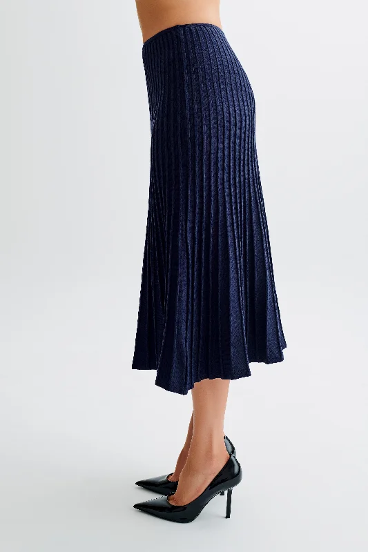 Jolene Rib Knit Midi Skirt - Navy