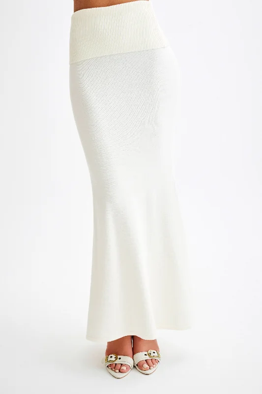 Karlie Knit Maxi Skirt With Ribbed Waist - Ivory