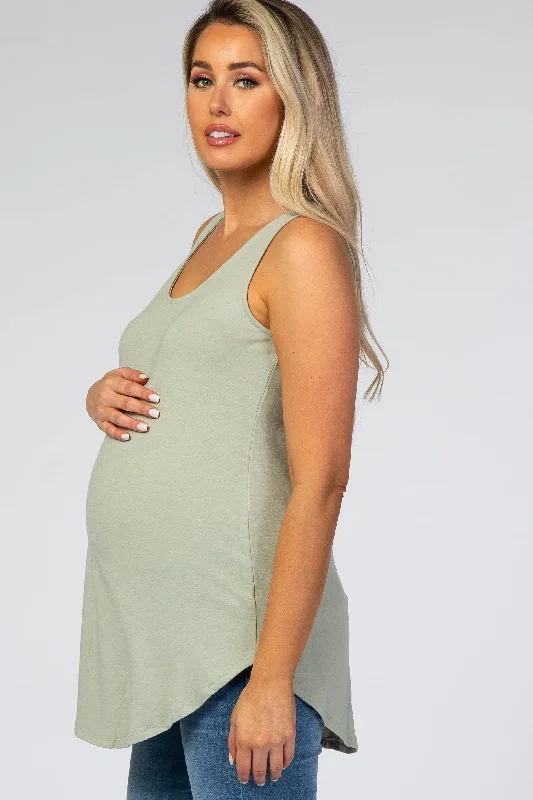 Light Olive Rounded Hem Sleeveless Maternity Top