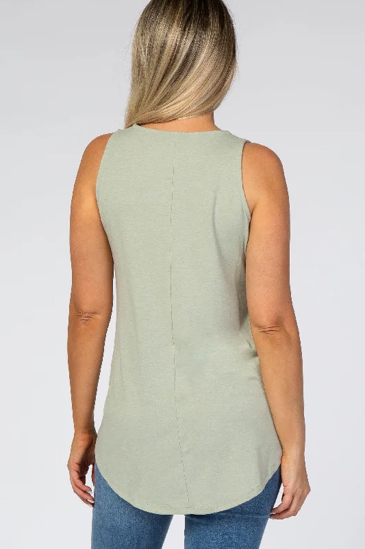 Light Olive Rounded Hem Sleeveless Maternity Top