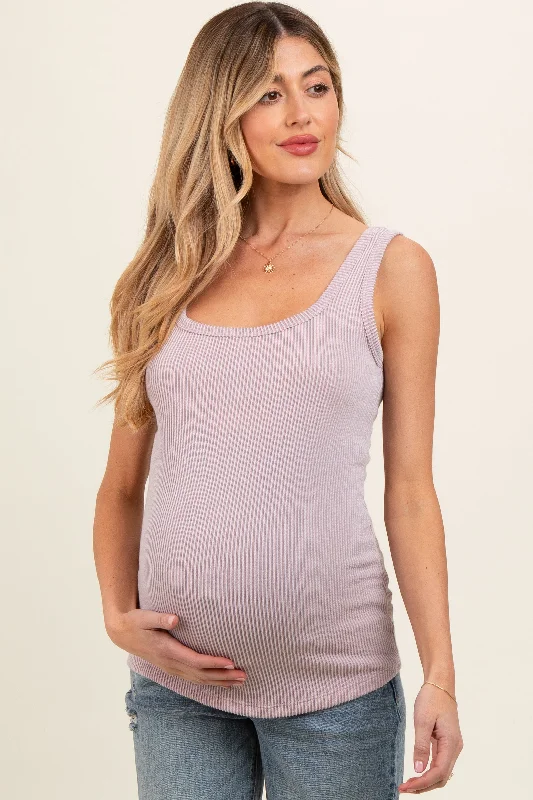 Light Pink Sleeveless Ribbed Square Neck Maternity Top