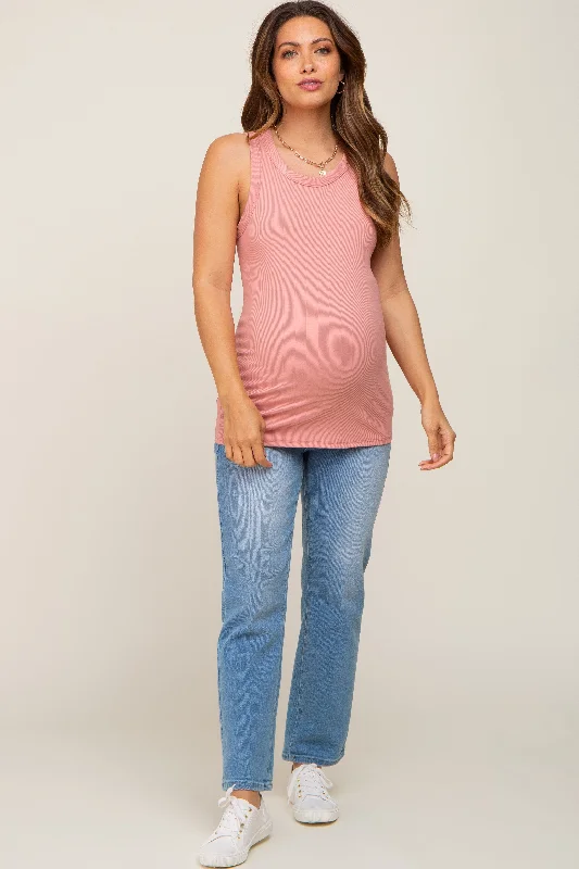 Mauve Sleeveless Ribbed Maternity Top