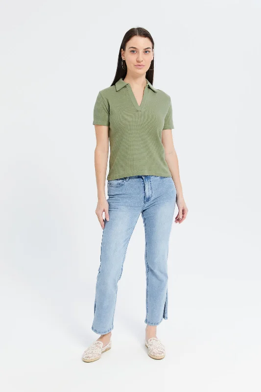 Women Olive Jacquard T-Shirt