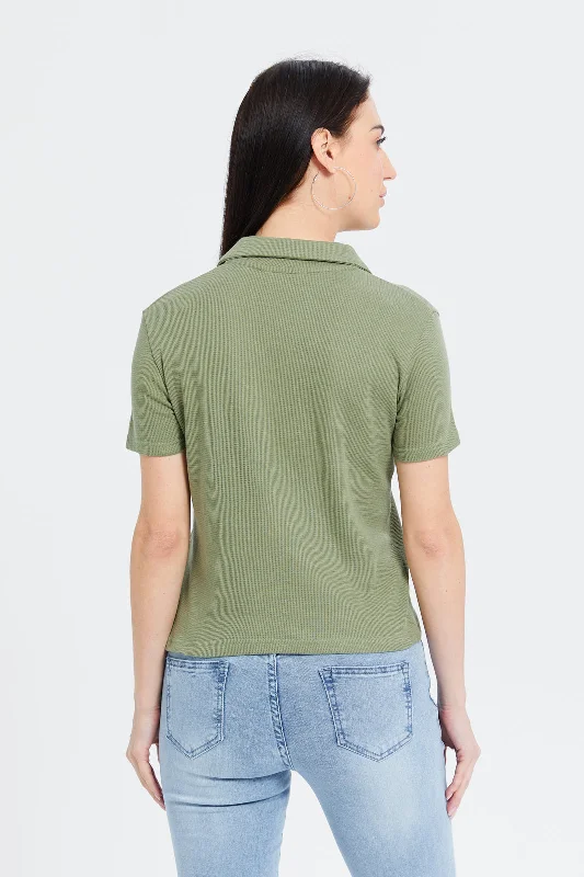 Women Olive Jacquard T-Shirt