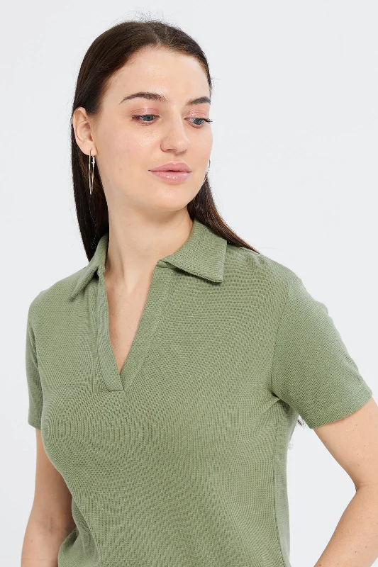 Women Olive Jacquard T-Shirt