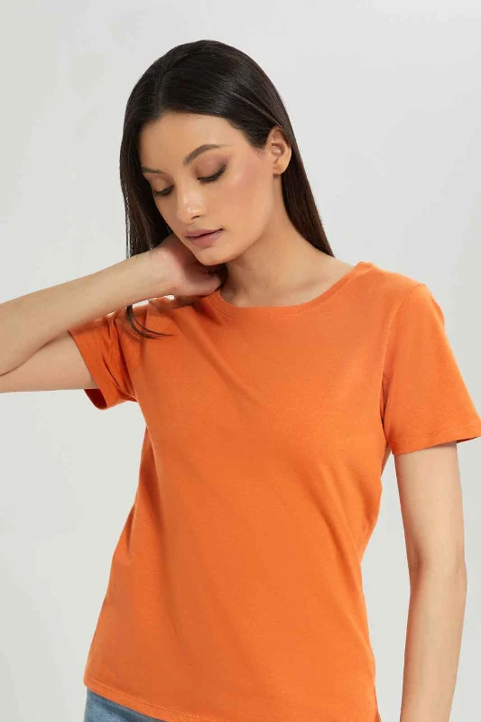 Women Orange Basic T-Shirt