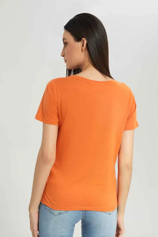 Women Orange Basic T-Shirt