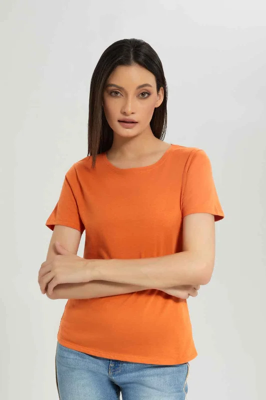 Women Orange Basic T-Shirt