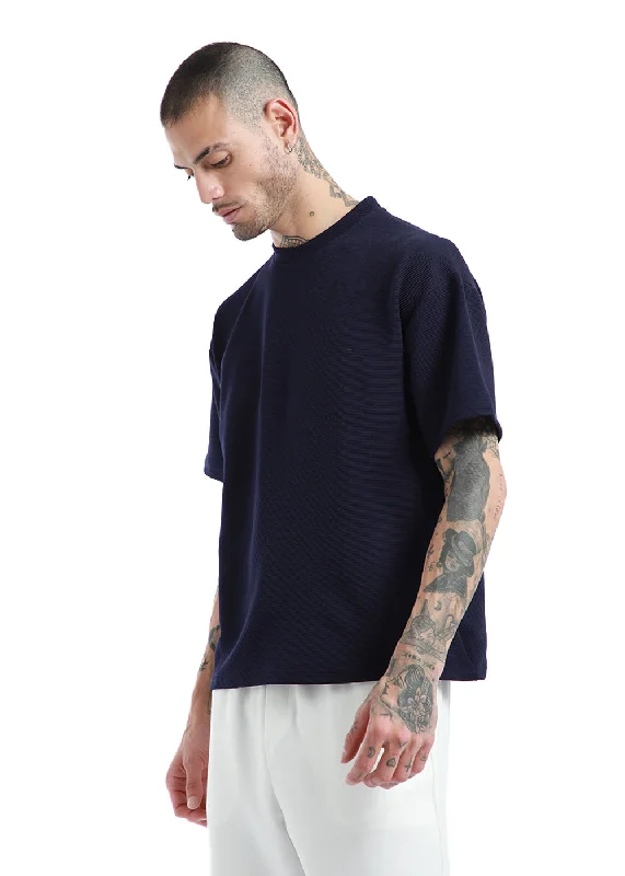 Oversized Navy Blue Textured T-shirt