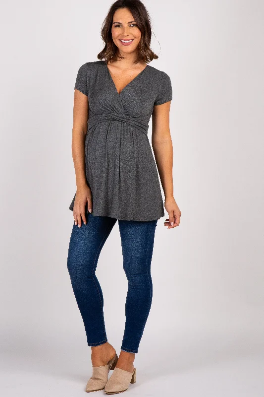 PinkBlush Charcoal Draped Front Maternity/Nursing Top