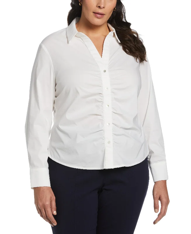 Plus Size Ruched Front Poplin Shirt