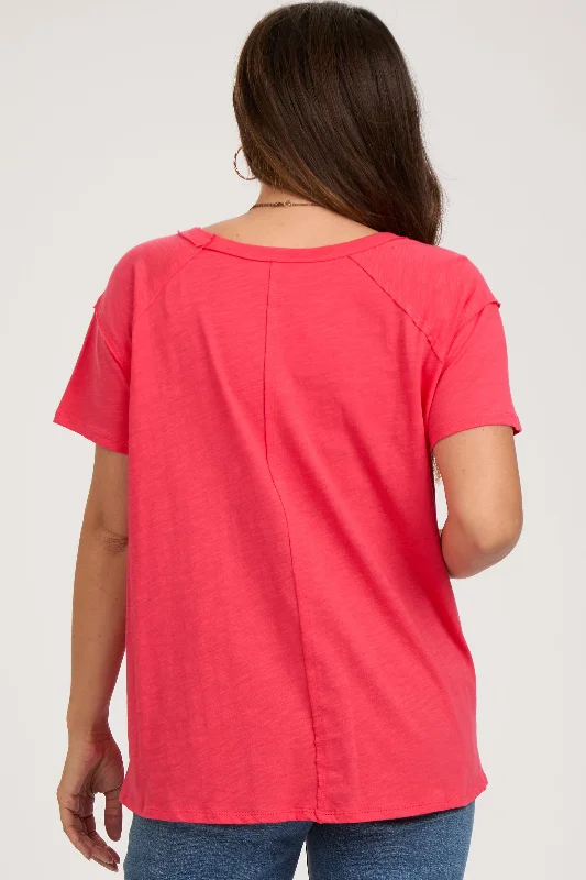 Red Raw Hem Maternity Short Sleeve Top