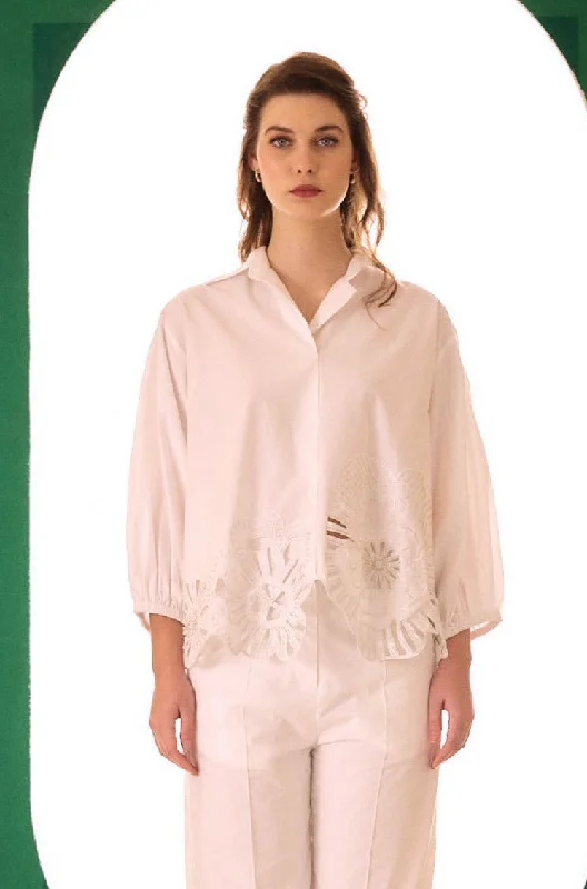 White Oversized Bloom Cutwork Shirt