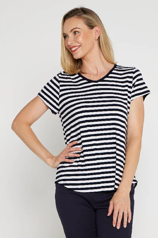 Alison Bamboo Tee - White/Navy Stripe