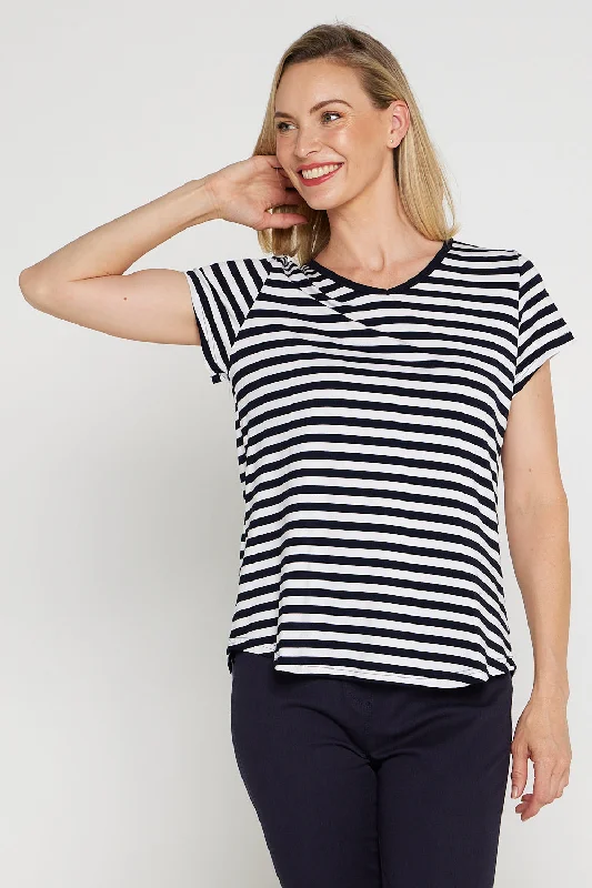 Alison Bamboo Tee - White/Navy Stripe