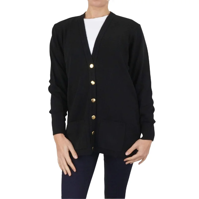 Balmoral Women Gold Button Wool Mix Longline Cardigan with Pockets