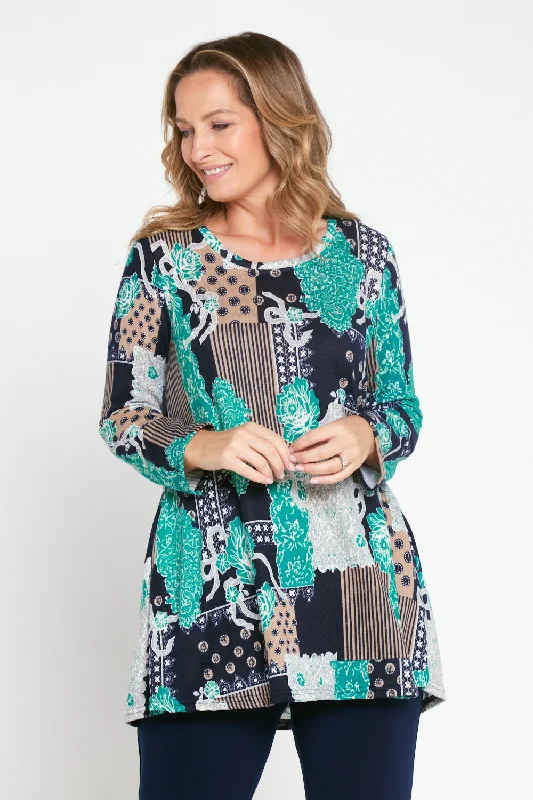 Barb Knit Top - Teal Paisley