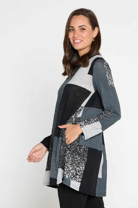 Barb Knit Top - Charcoal Geo Patch