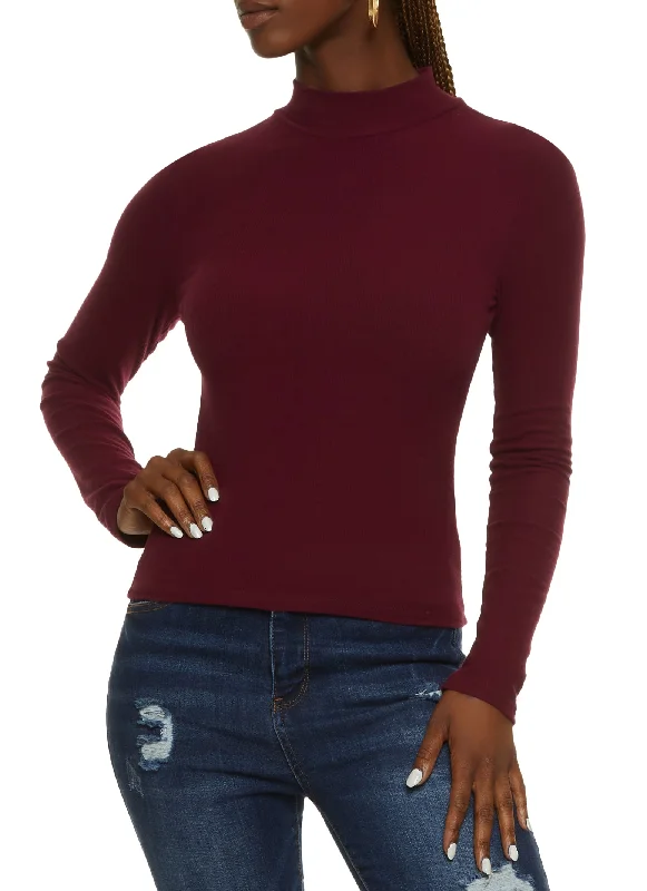 Ribbed Mock Neck Long Sleeve Top