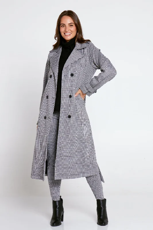 Candace Trench Coat - Black Houndstooth