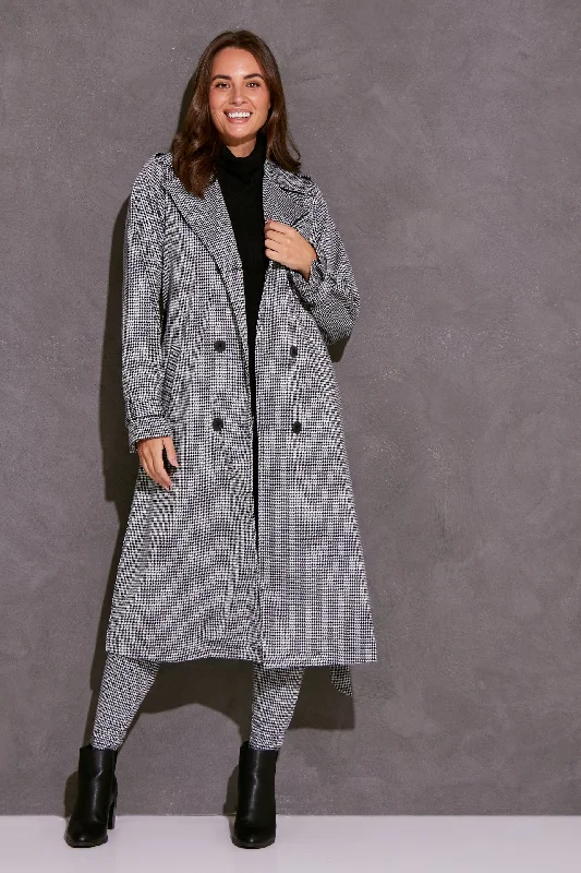 Candace Trench Coat - Black Houndstooth