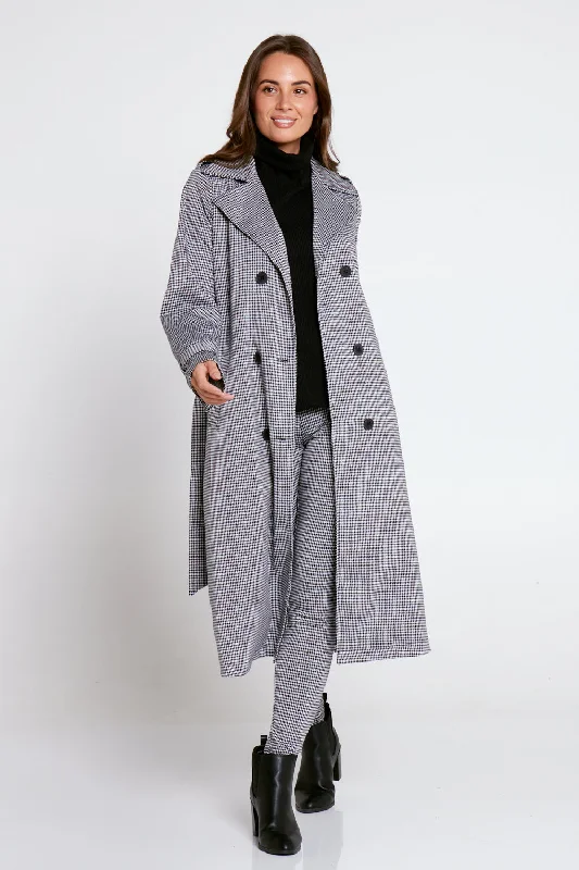 Candace Trench Coat - Black Houndstooth