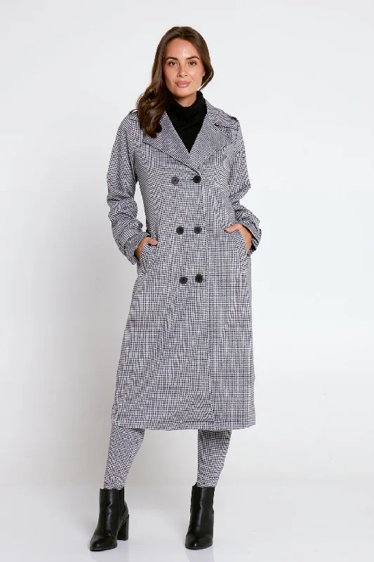 Candace Trench Coat - Black Houndstooth