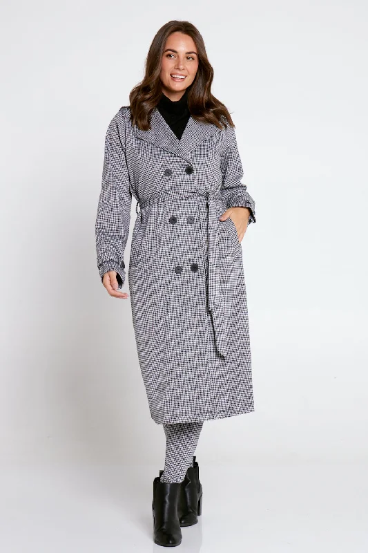 Candace Trench Coat - Black Houndstooth