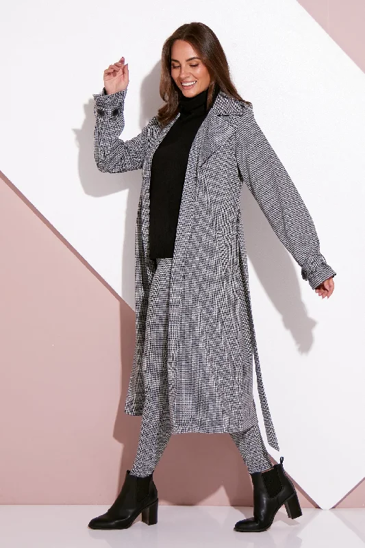 Candace Trench Coat - Black Houndstooth