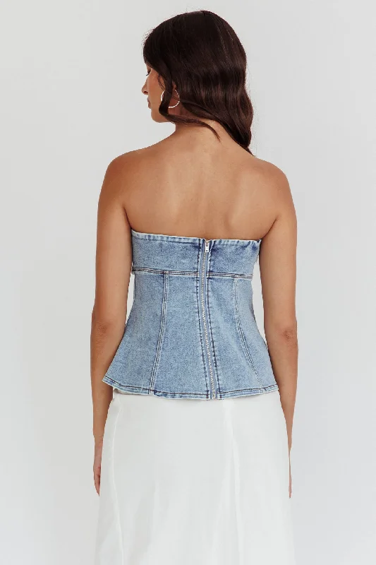 Cathlin Strapless Top Denim Blue