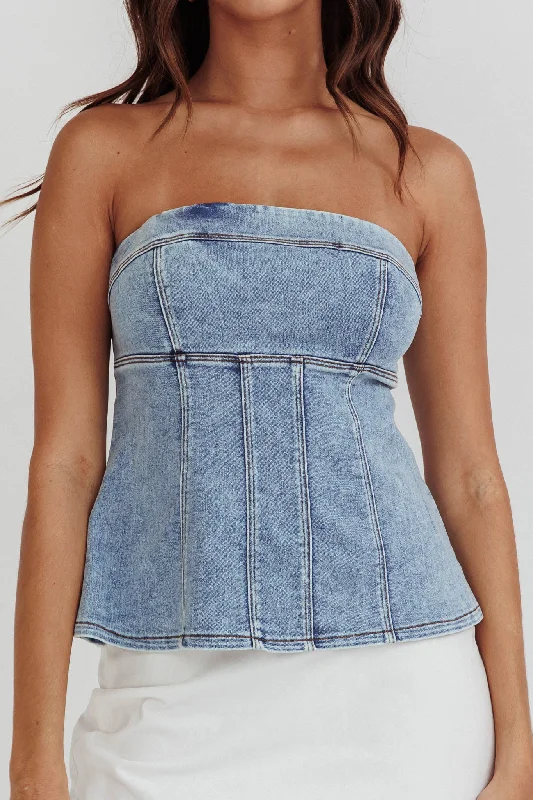 Cathlin Strapless Top Denim Blue