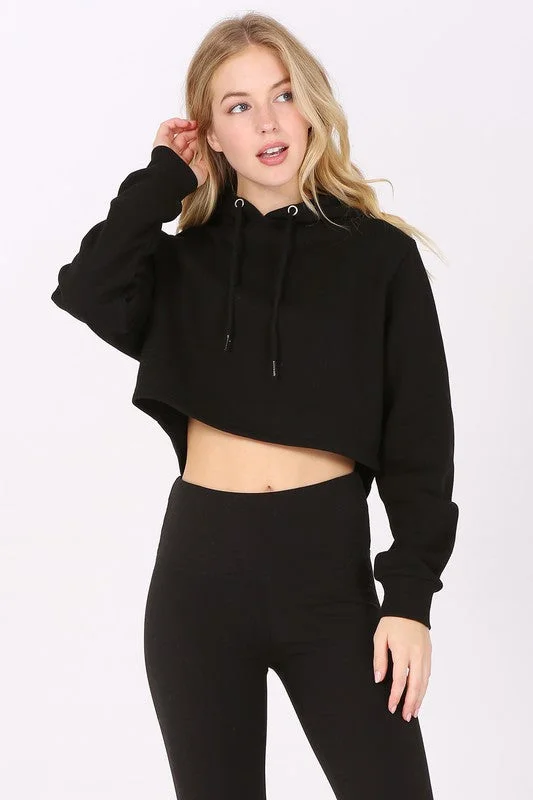 Cropped Fleece Hoodie Sweatshirt