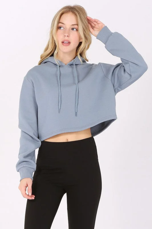 Cropped Fleece Hoodie Sweatshirt